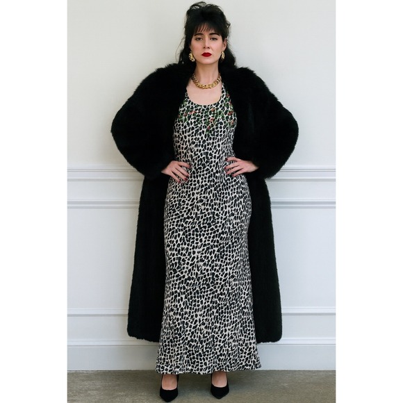 Vintage Jessica Howard Dress 12  Animal Print Silk Bias Beaded Floral Gown 90s - Picture 1 of 13